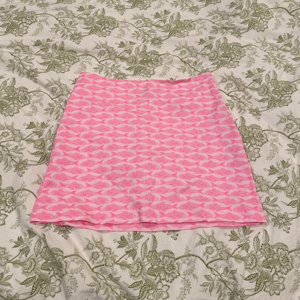 Vineyard Vines Pink Fish Pattern Linen Mini Skirt